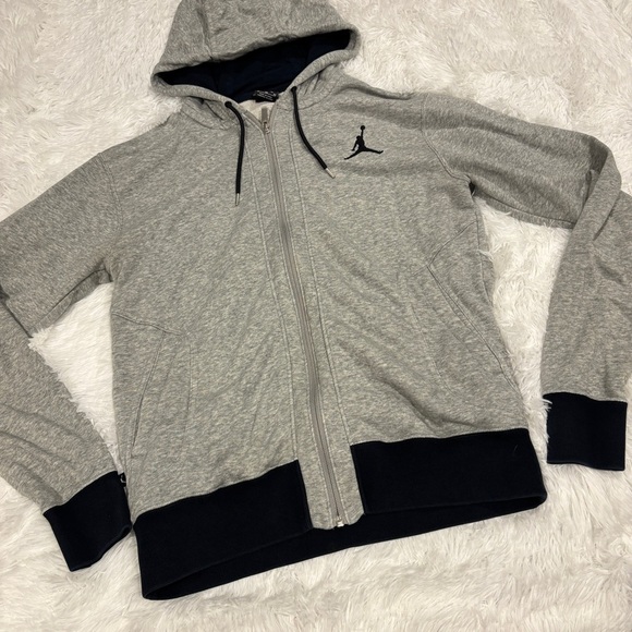 Nike Air Jordan All Around FZ Hooded Zip Front Gray Black Jacket Medium - Picture 3 of 12